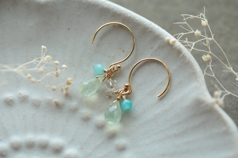 Small Fresh Grape Stone Earrings│14kgf Changeable Clip-On - Earrings & Clip-ons - Crystal Green