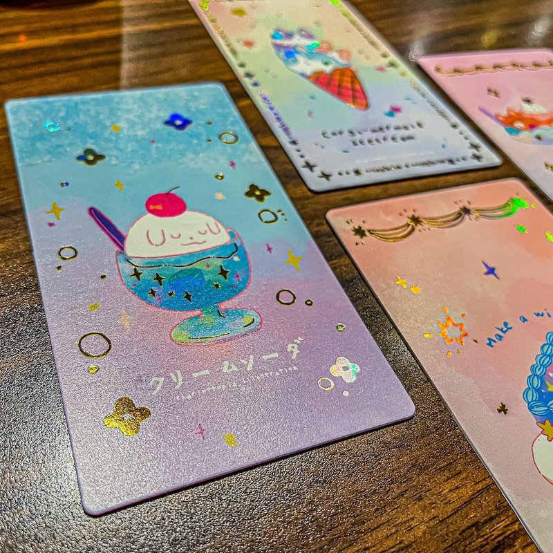 Double-sided rainbow color hot stamping thick card brilliant space ice cream shop series - Cards & Postcards - Paper Multicolor