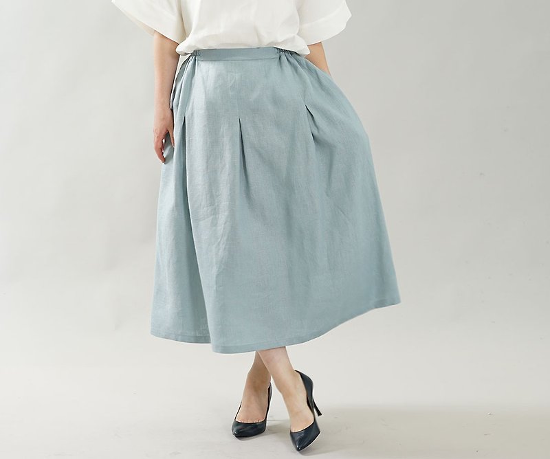 wafu - 純亞麻裙子 Lightweight Linen Darts and Tucks Skirt / s019a-skm2 - Skirts - Linen Blue