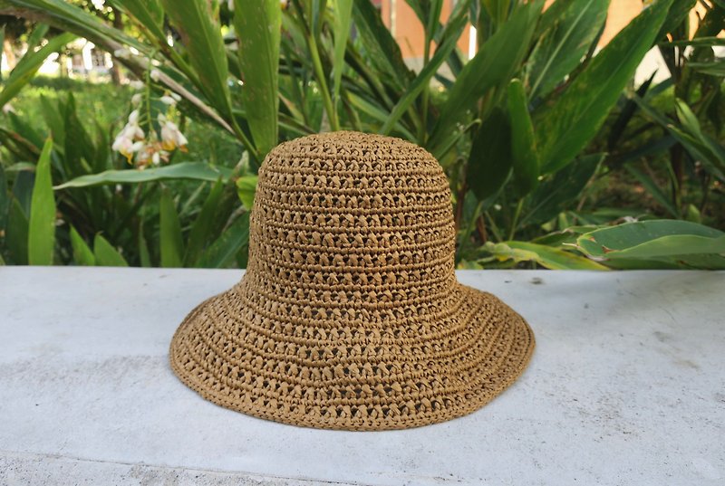 A mother's hand-made hat-summer straw hat/simple cross texture/brown/gift/ - Hats & Caps - Paper Brown