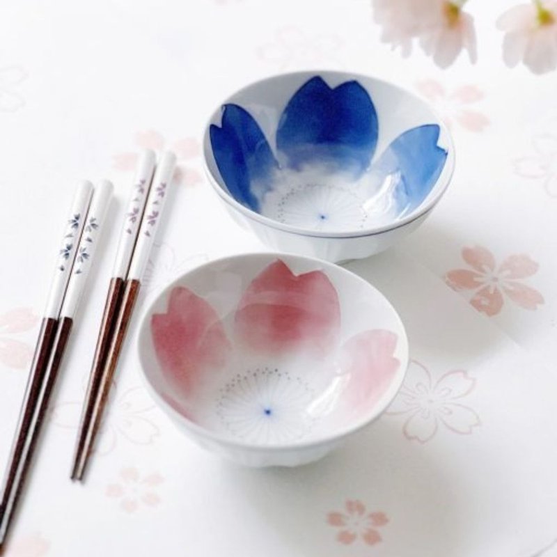 Yichin Sakura Couple Bowls & Dreamy Cherry Chopsticks Set - Bowls - Other Materials Multicolor