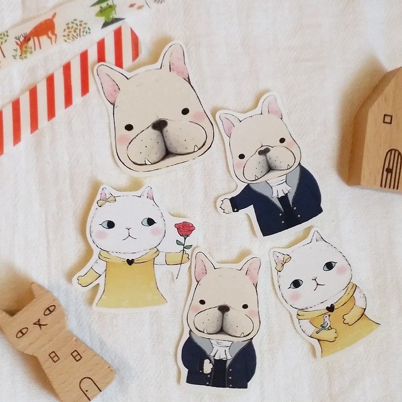 Matte Texture Sticker / Cute Cat and Fadou 04 (5 pieces) - สติกเกอร์ - กระดาษ 