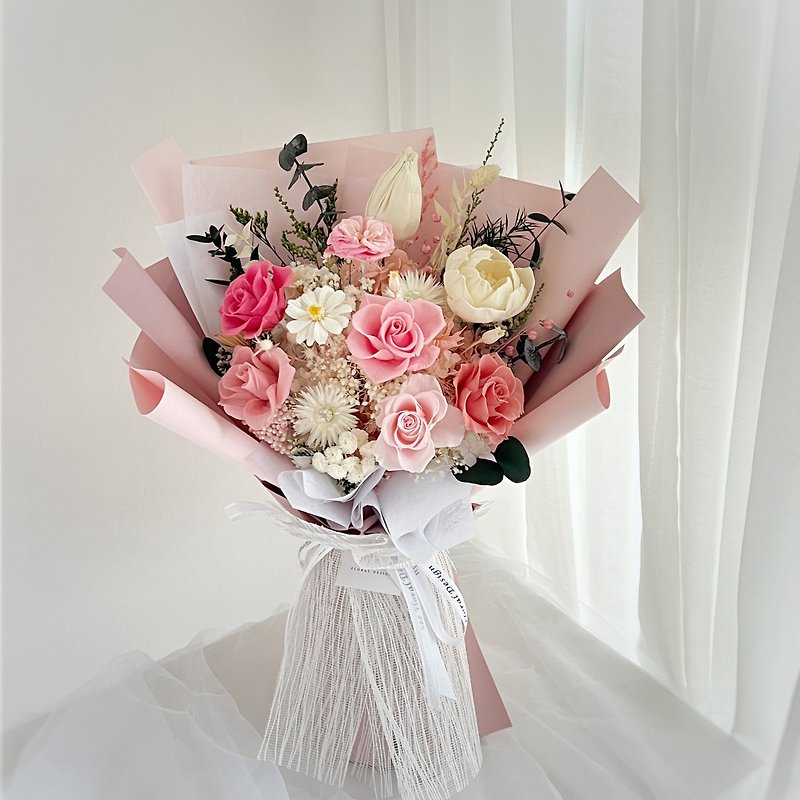 SEE Floral Design Permanent Flowers/Everlasting Flowers-Meet True Love Permanent Pink Rose Bouquet - Dried Flowers & Bouquets - Plants & Flowers 