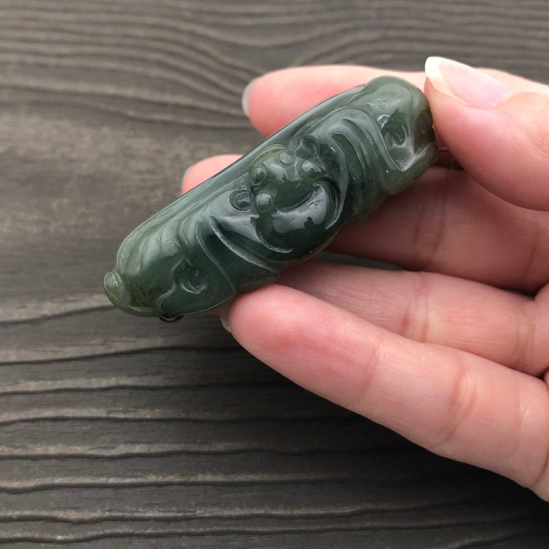 緬甸翡翠A貨老油青吊墜項鍊/福在眼前/呱呱來財/力爭上游/925銀扣 - 吊飾/掛飾 - 玉石 綠色