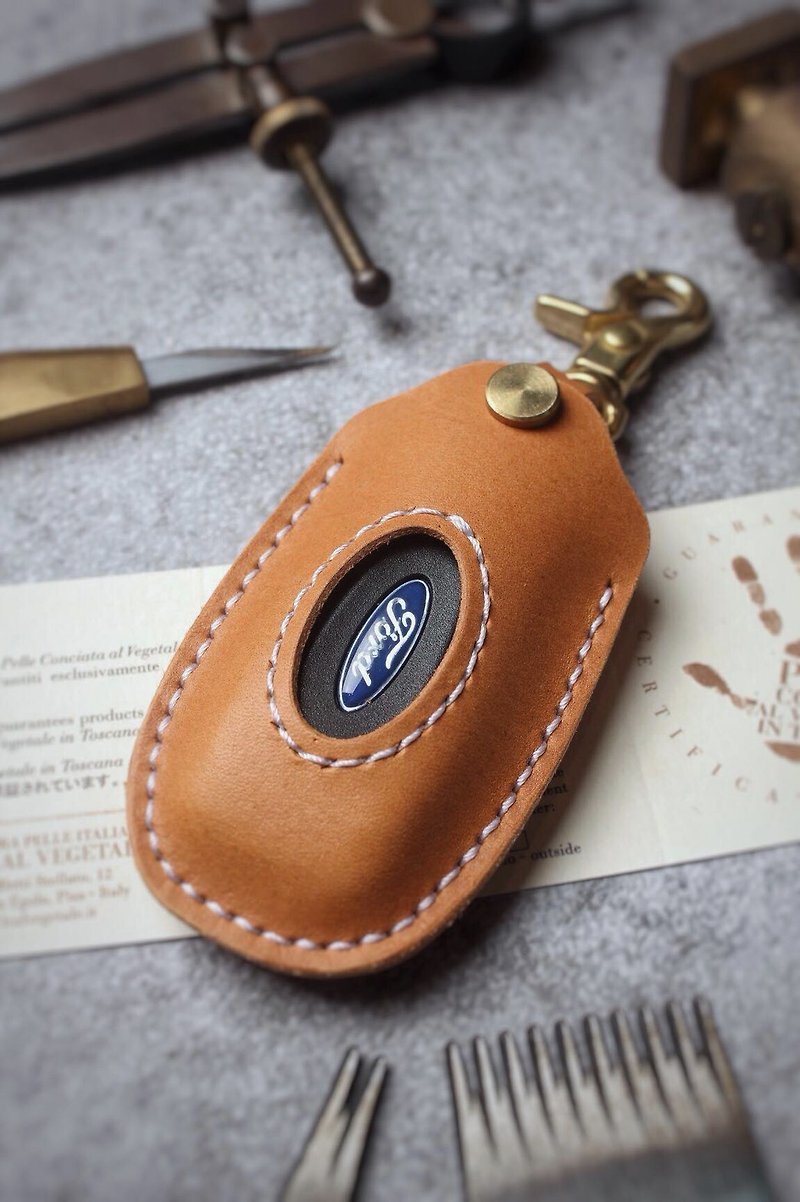 [Poseidon boutique handmade leather goods] FORD Ford car key holster hand-made - Keychains - Genuine Leather 