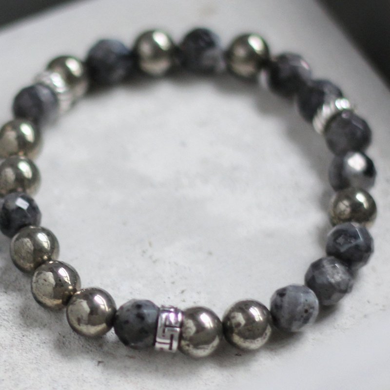 The junction of dimensions. Natural ore hand beads black flash Stone pyrite 925 sterling silver - Bracelets - Gemstone Black