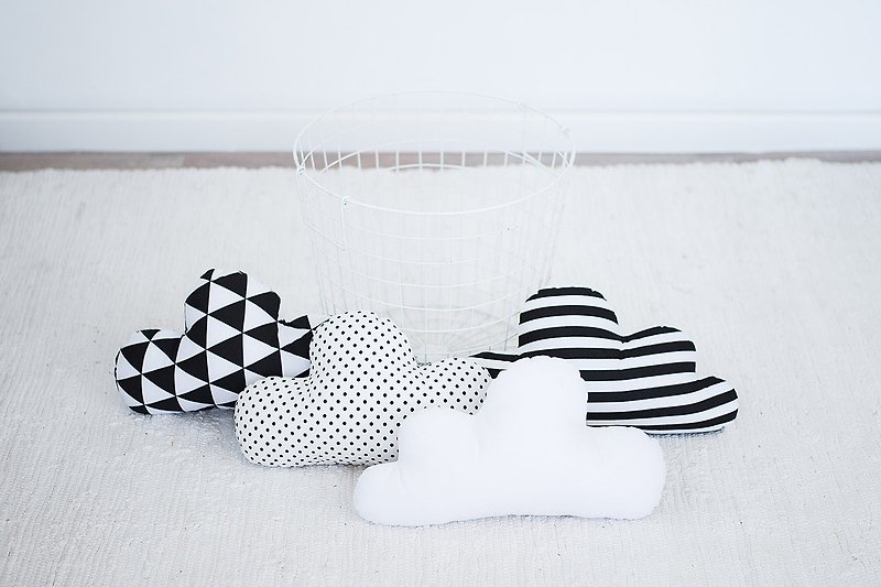 4個セット！白と黒の雲の枕 - 出産祝い用贈物 - コットン・麻 透明