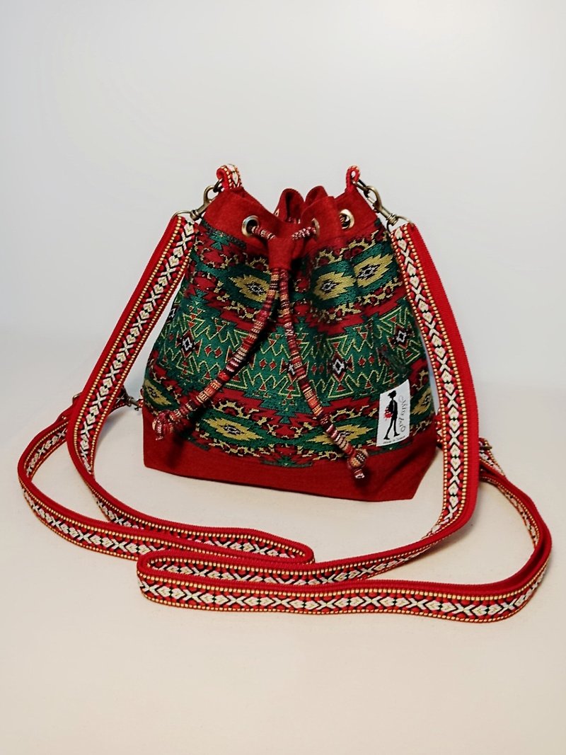 Missbao Handmade Square - Six Pocket Three-Pack - Backpacks - Cotton & Hemp Red