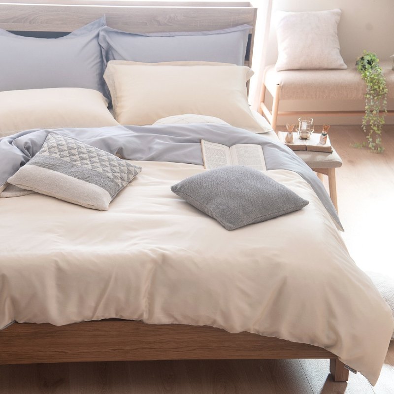 TL2000 クリームイエロー×グレー/300織り テンセル™リヨセル ベッドシーツ＆枕カバー/掛け布団カバーセット/台湾 - 寝具 - サステナブル素材 