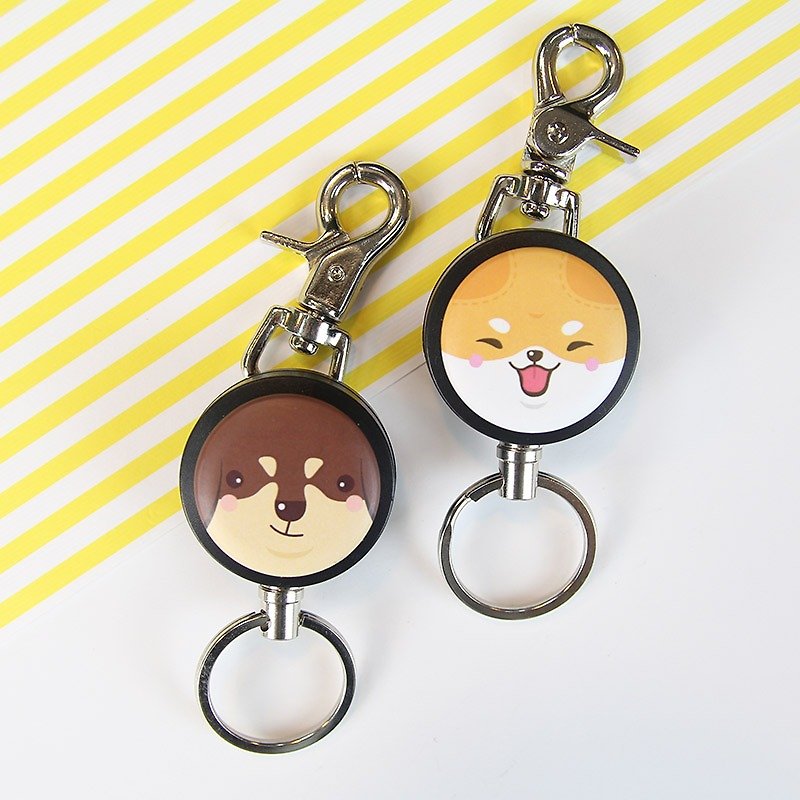 i good slip ring keychain series - Series full - Shiba & sausage (two) Dog Dog keychain ring retractable telescopic pull wire - ที่ห้อยกุญแจ - กระดาษ 