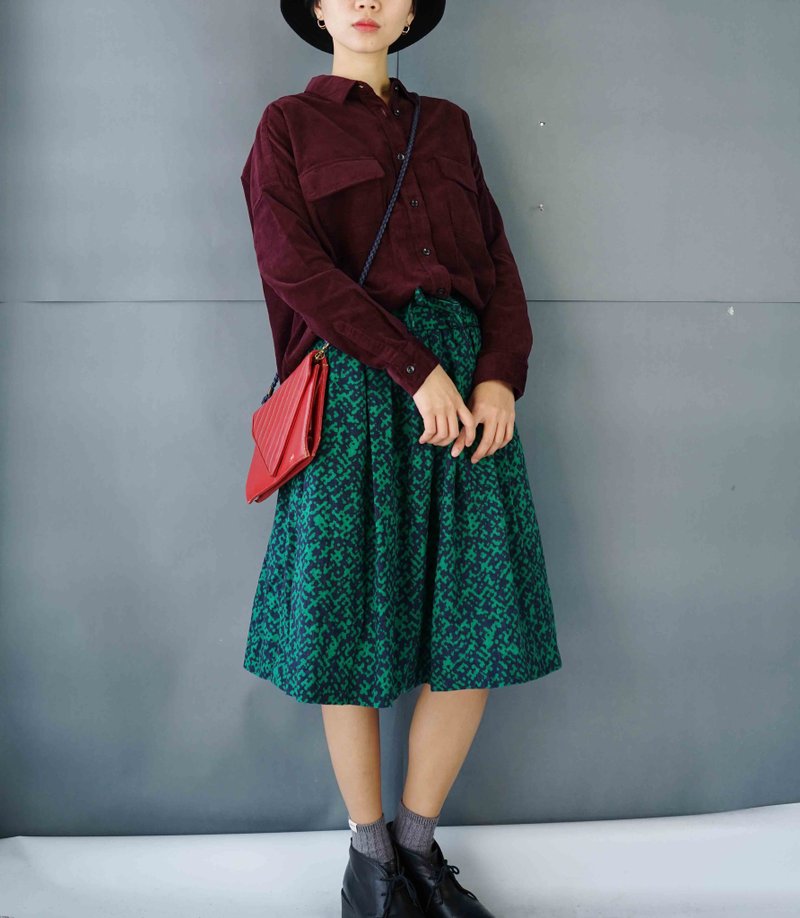 Treasure hunt vintage - retro green pattern slender skirt - Skirts - Polyester Green