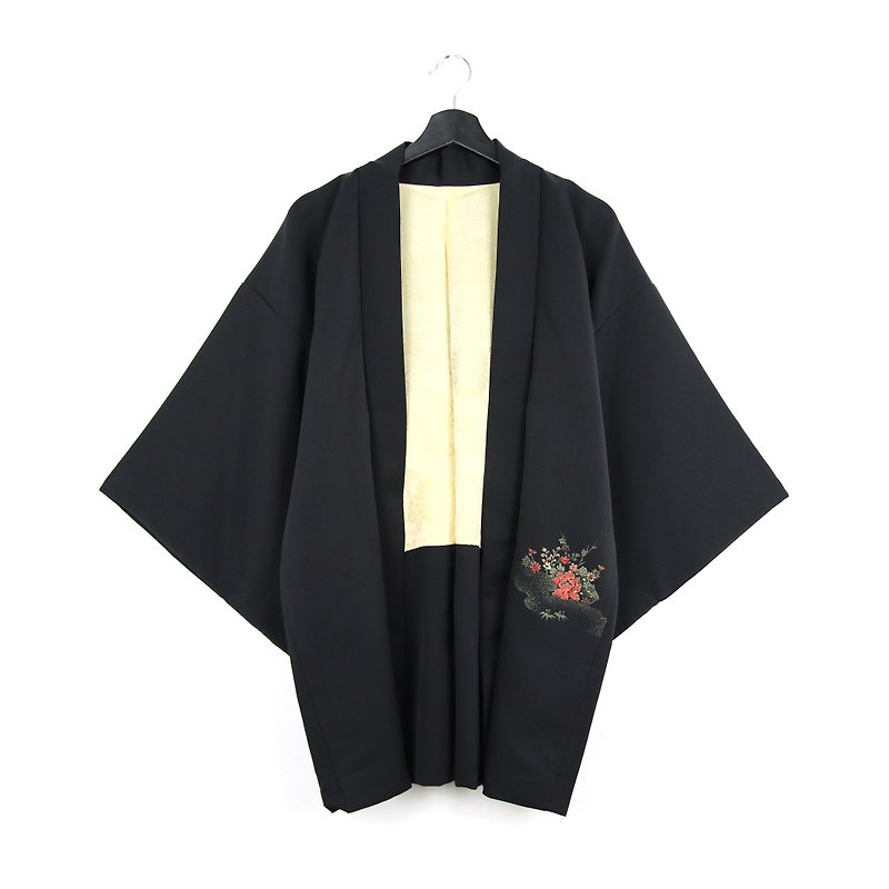 Back to Green-Japan brought back feather weaving glitter embroidery forest fan/vintage kimono - เสื้อแจ็คเก็ต - ผ้าไหม 