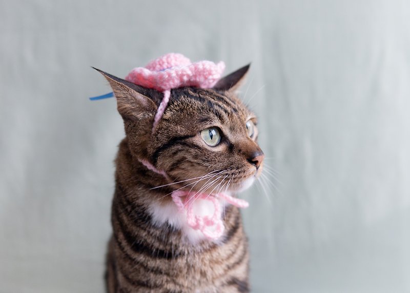 【Straw Hat・Maika Hat】Pet Jewelry Cat/Dog-Pink Lace Hat - ชุดสัตว์เลี้ยง - วัสดุอื่นๆ สึชมพู