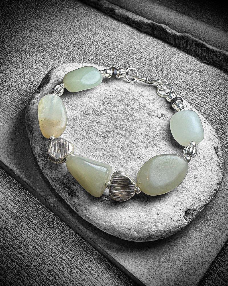 和田青白玉 隨形銀製手鍊 - 手鍊/手環 - 玉石 