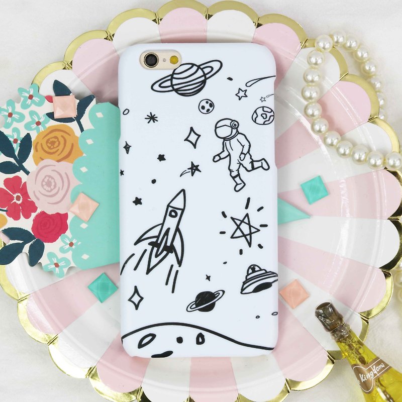 Handwriting galaxy spaceman Matt  hard Phone Case iPhone X 8 8 plus 7 7+ S8 S7 - Phone Cases - Plastic Multicolor