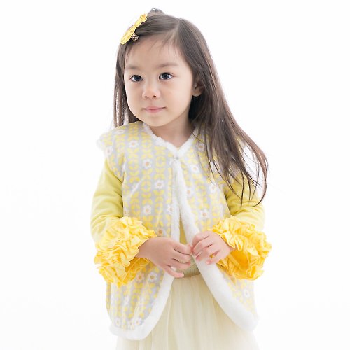 Cutie Bella 美好生活精品館 保暖絨毛背心 皮草馬甲 印花款 可雙面穿 黃色花朵