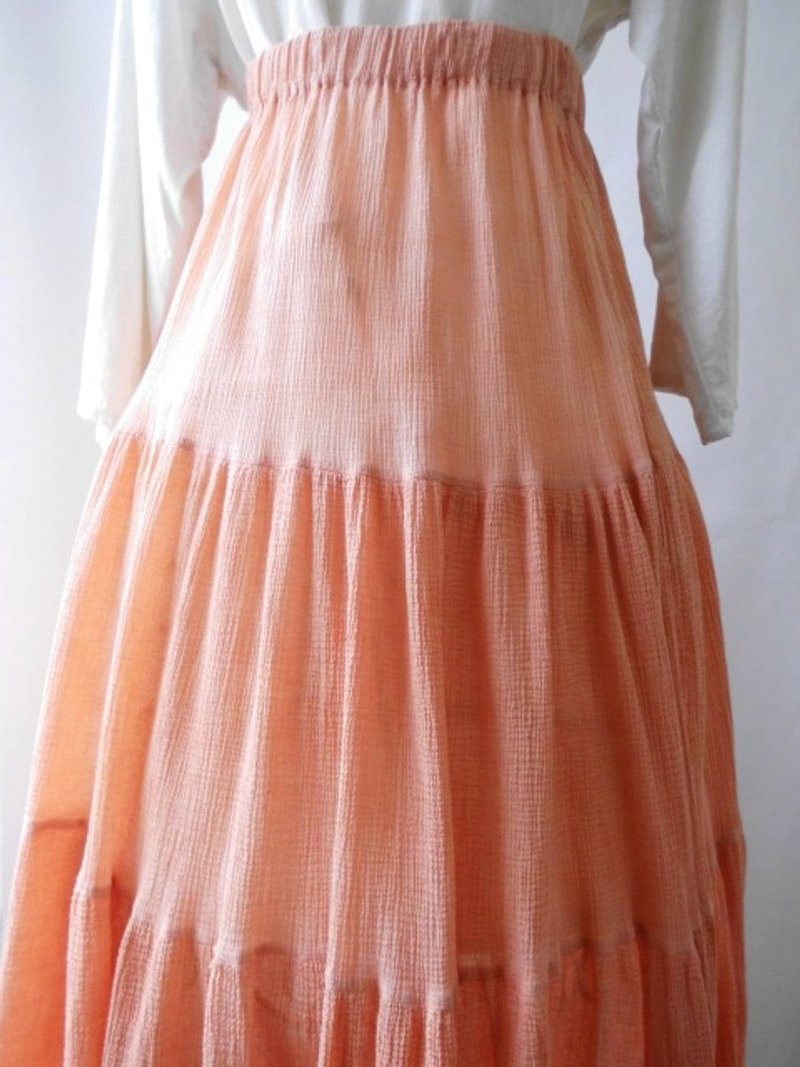 Plant dyeing (rosewood), a sallow Material Cotton Tiered Long skirt - Skirts - Cotton & Hemp Orange