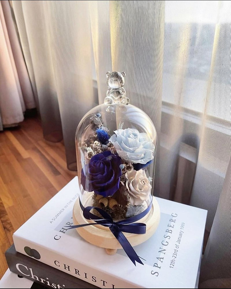 永生花-寶石藍 不凋花 玫瑰 夜燈 玻璃罩 生日送禮 情人節禮物 - 乾花/永生花 - 植物．花 