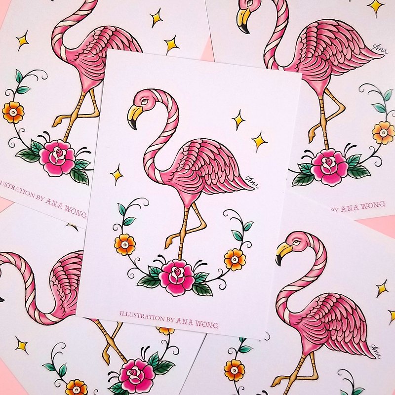 Pink flamingo illustration postcard - Cards & Postcards - Paper Multicolor