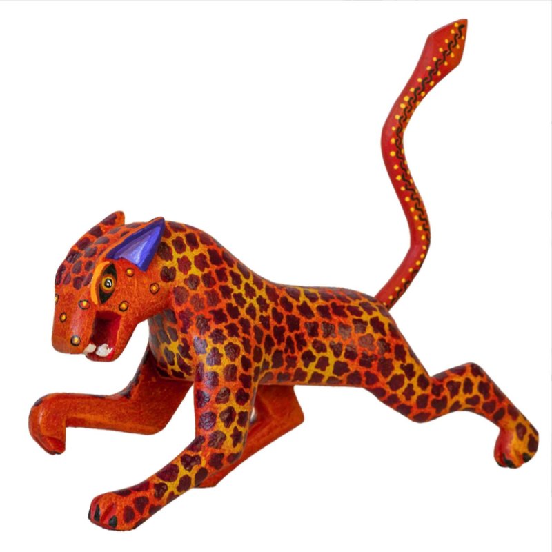 Handcrafted Wood Carving of Mythical Animals-Leopardo Mexico - Stuffed Dolls & Figurines - Wood Multicolor