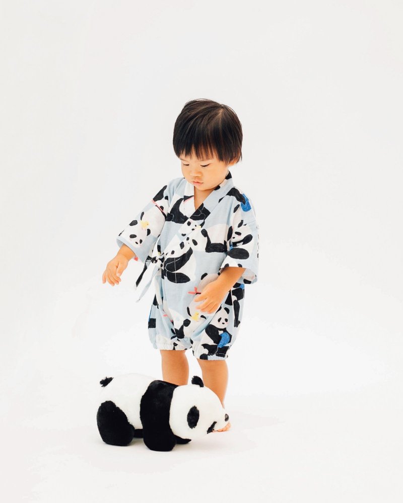 Cotton & Hemp Onesies Blue - Panda Kimono (Blue)