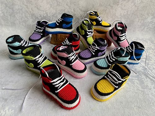 HowletDi Nike Jordans Baby Booties Sneakers Jordan 1 Crochet Crochet Shoe Shower