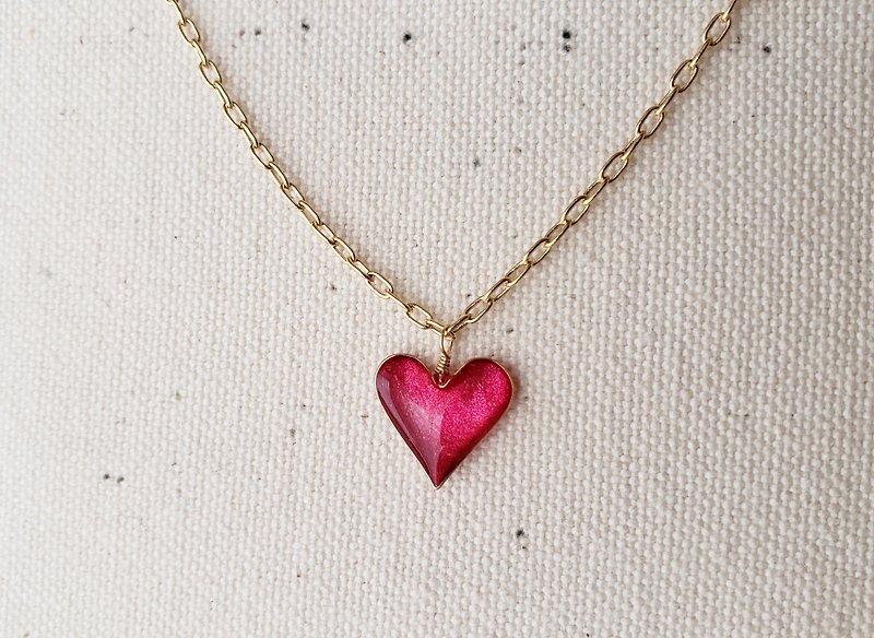 glitter heart necklace - สร้อยคอ - เรซิน สีแดง