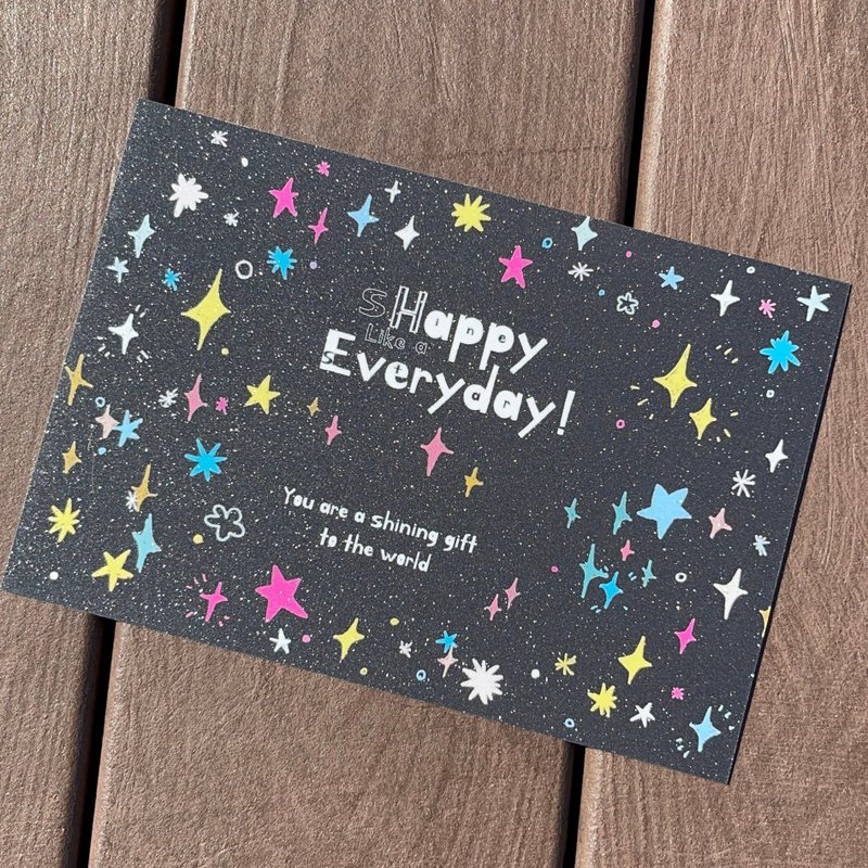閃亮磨砂感 A6明信片 Happy Everyday - 卡片/明信片 - 紙 黑色