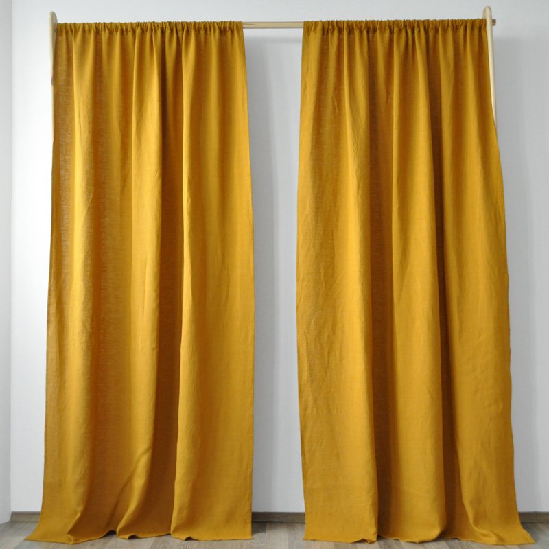 Linen Doorway Curtains & Door Signs Yellow - Ochre regular and blackout linen curtains / Custom curtains / 2 panels