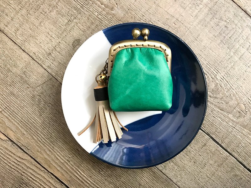 POPO│ pretty green mini │ │ purse mouth gold tassel genuine leather - กระเป๋าใส่เหรียญ - หนังแท้ สีเขียว