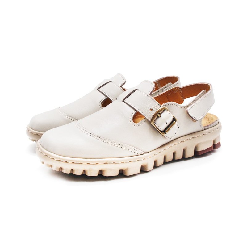 W&M (women) genuine leather devil felt sandals for women - off-white - รองเท้ารัดส้น - หนังแท้ 