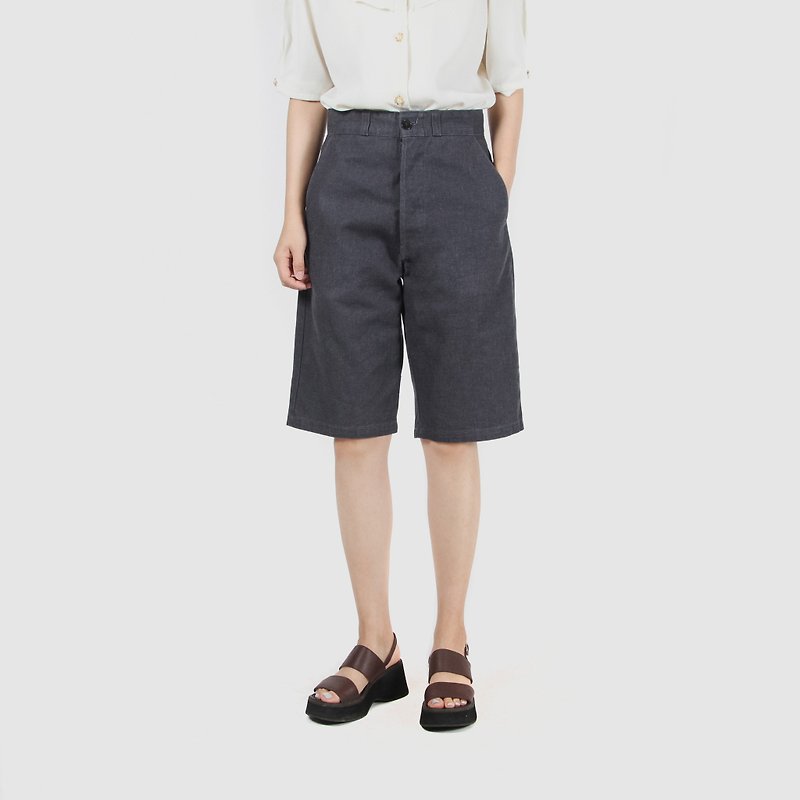 [Egg Plant Vintage] French leisure cotton blend solid color vintage shorts - กางเกงขายาว - ผ้าฝ้าย/ผ้าลินิน 