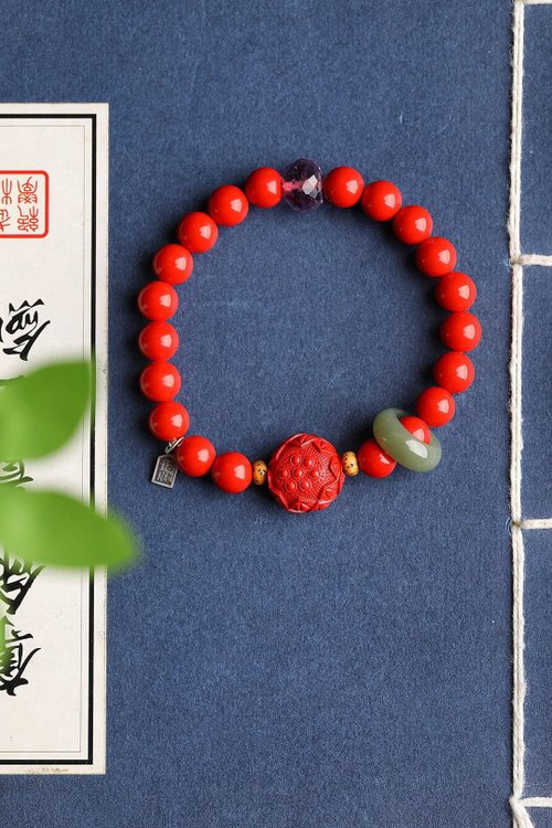 水墨 天然原礦硃砂精品紅砂好運連連手鏈 硃砂含量高達95%以上