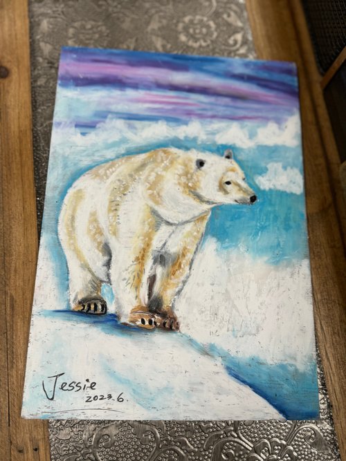 もんちゃん#18 原画 oil painting くま シロクマ 500x0.jpg