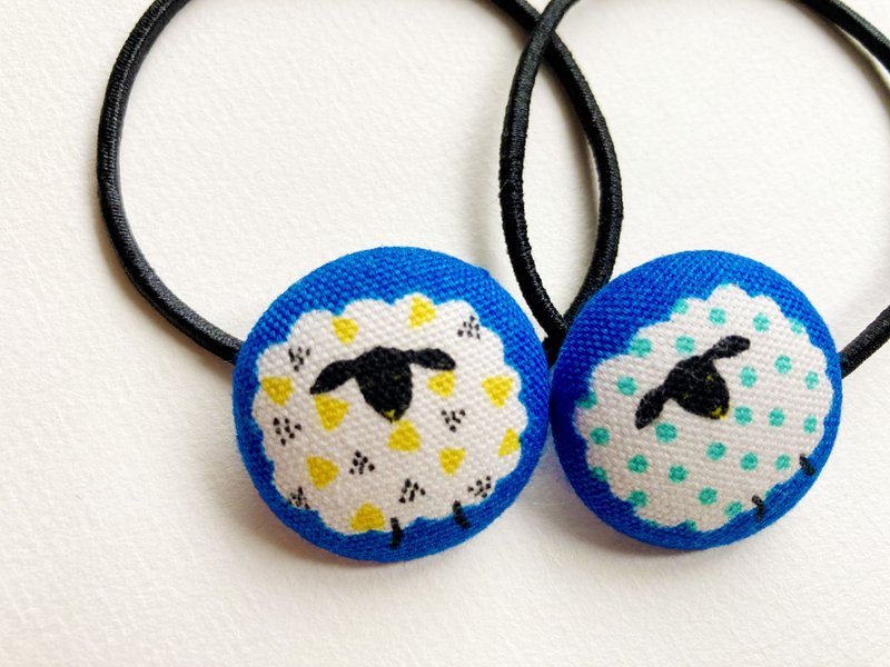 Cotton & Hemp Hair Accessories Blue - Children's hair accessories hand-made cloth bag button hair bundle hair ring dot sheep elastic band hair ring a set of two