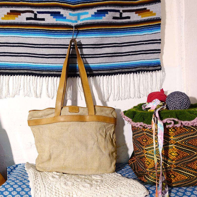 BajuTua / vintage / veteran German Bree flax leather bag - Handbags & Totes - Cotton & Hemp Khaki