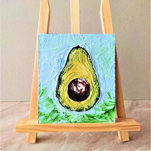 Artpainting Mini painting avocado Still life painting acrylic framed art Vegetable art