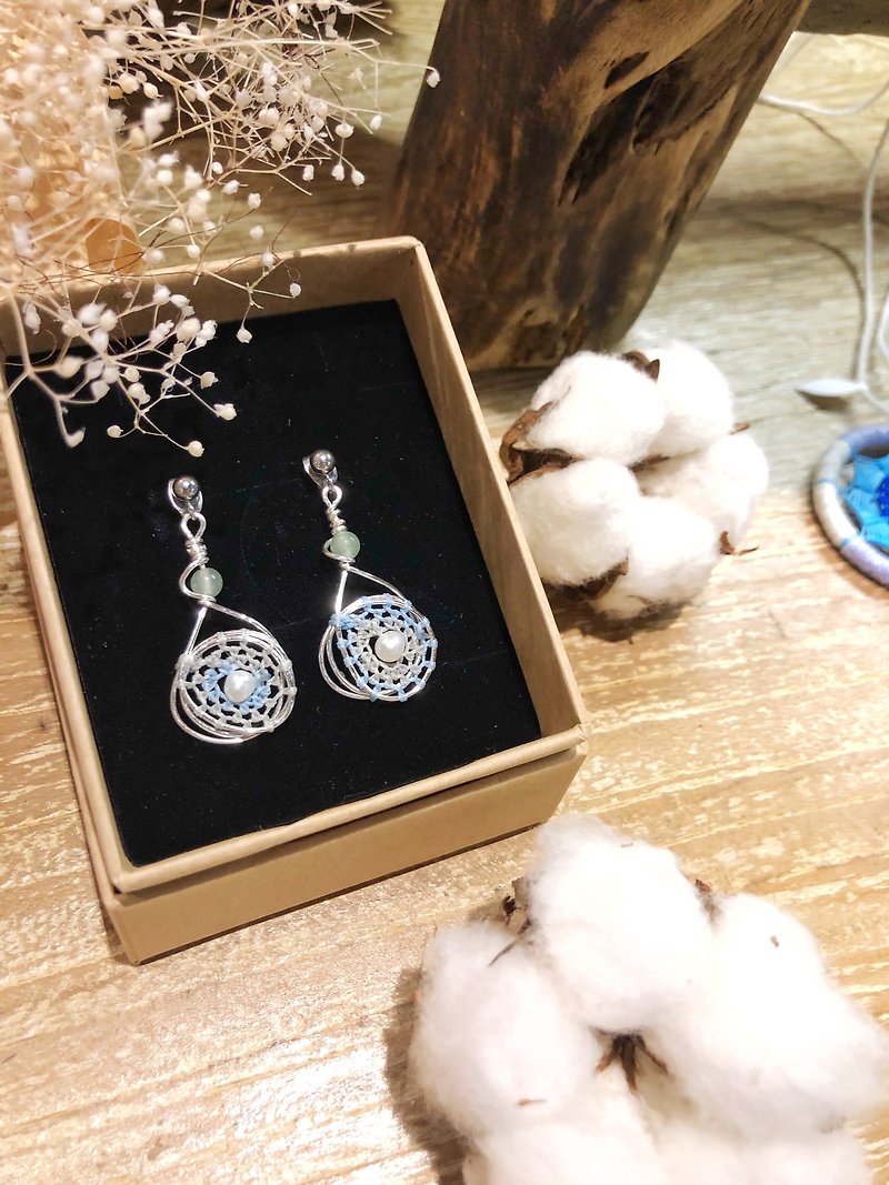 Pearl Earrings & Clip-ons Blue - Soul Dream Catcher Earrings Morning Dew | Custom Handmade Healing Small Wedding Gift 925 Silver