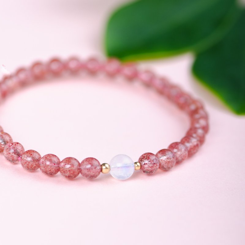 Moonstone, Strawberry Rose Quartz, 14K Gold-Filled Natural Gemstone Bracelet - Bracelets - Crystal Pink