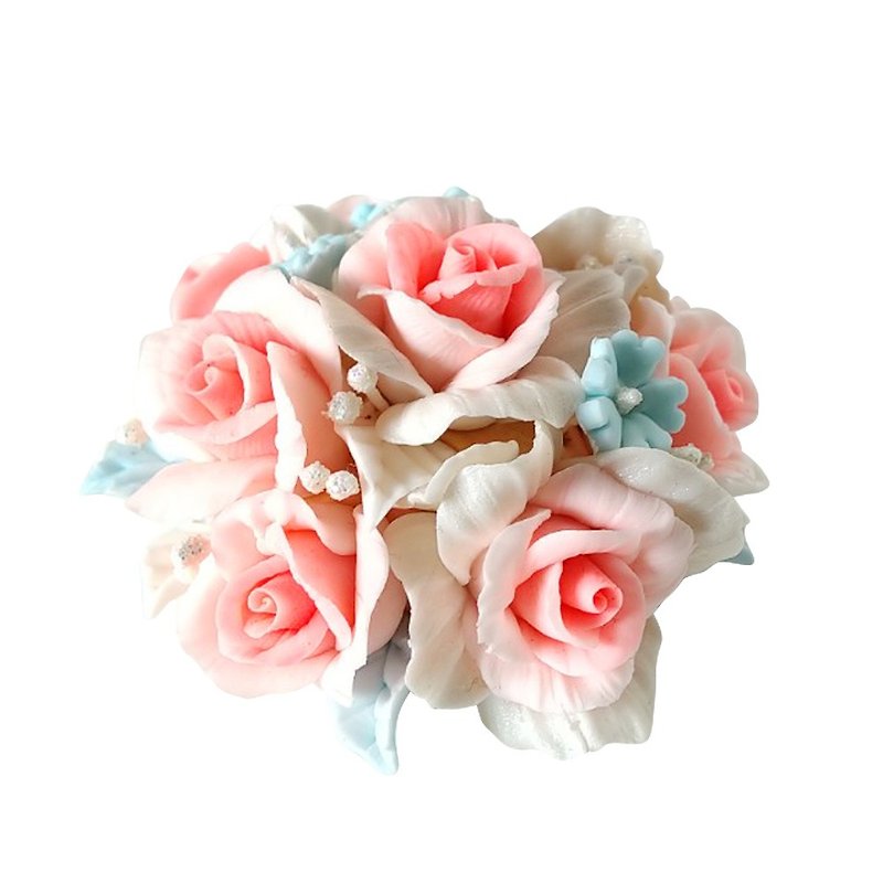 幸福花團-粉玫瑰小藍花 黏土創作 ATO21 - 其他 - 黏土 