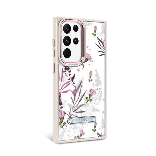 apbs 雅品仕 水晶彩鑽手機殼 Samsung S23系列 軍規防摔鋁合金鏡頭框立架手機殼-花語-粉玉蘭