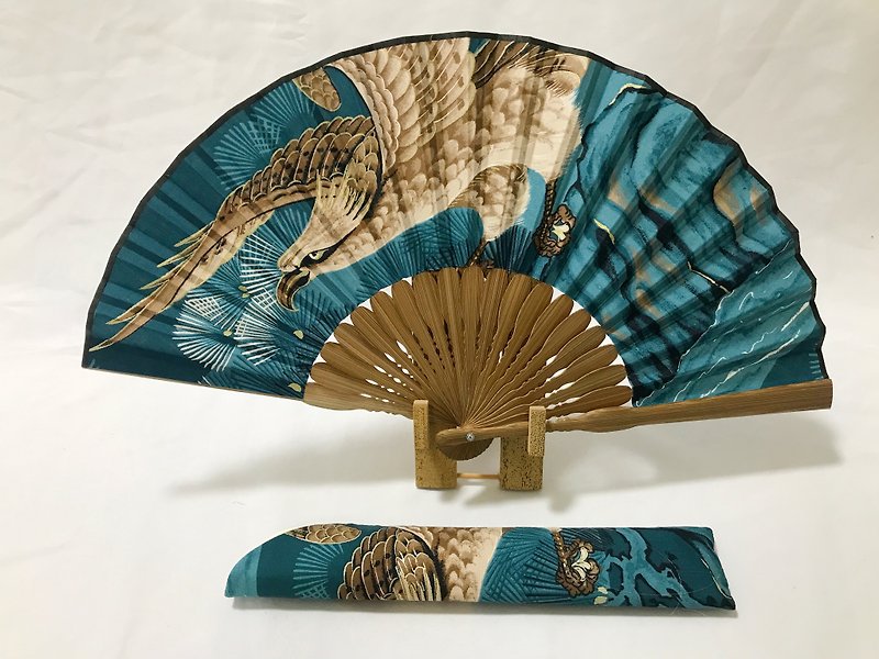 Silk Fans Blue - Kimono Fan (Sensu) created by upcycling Japanese Vintage Silk Kimono. #24