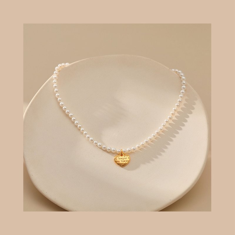 โลหะ สร้อยคอ - French Pearl Oyster High-end Love Heart Pendant 18K Gold-plated Necklace