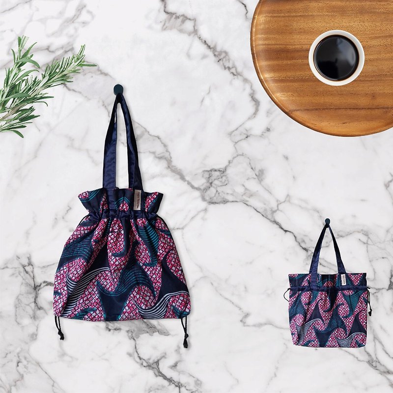 Cotton & Hemp Handbags & Totes Black - Drawstring bag African wax print  Handmade