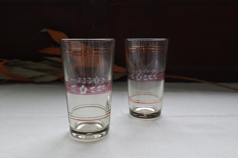 早い水カップ - 紫色のベルトゴールドエッジカット（カトラリー/古い/古い/ガラス/花/エレガント） - グラス・コップ - ガラス パープル