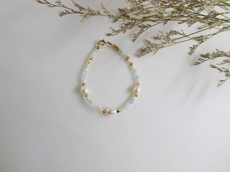 [Bracelet] Bracelet Natural Pearl Aquamarine Moonstone Natural Stone Gold