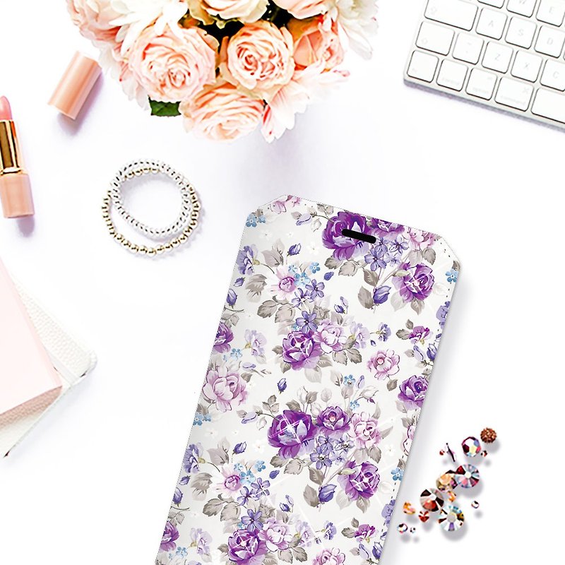 Other Materials Phone Cases Multicolor - iPhone 13 Full Series Military-Spec Drop-resistant Crystal Colored Diamond Leather Case-Purple Rose