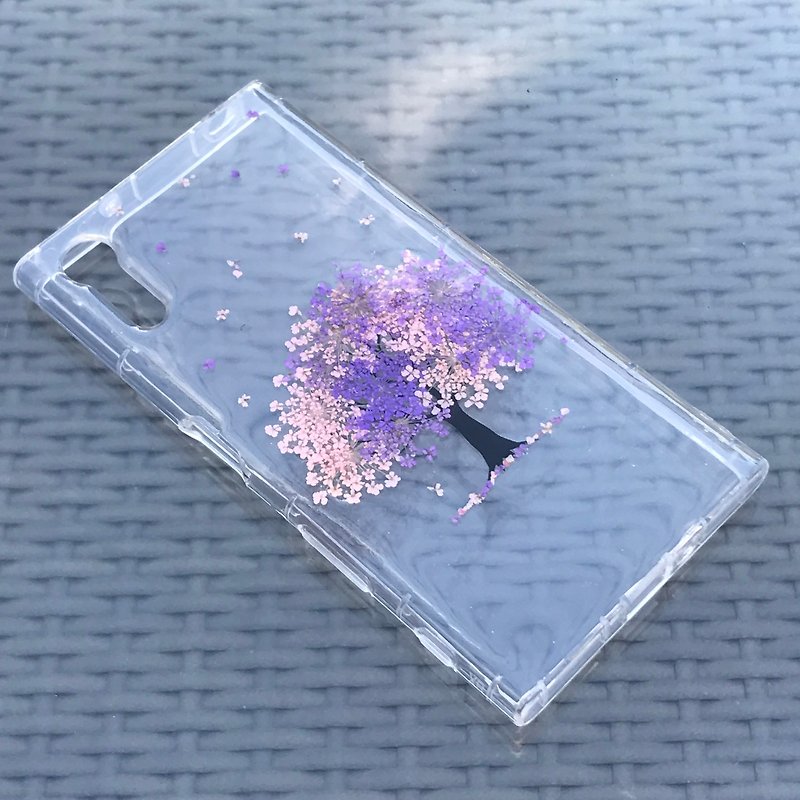 SONY XZs 手機殼 Handmade Pressed Flowers Case 押花 乾燥花 樹 紫色壓花 010 - 手機殼/手機套 - 植物．花 紫色