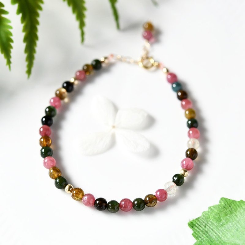 Negative ion power mixed color tourmaline bracelet October birthstone - สร้อยข้อมือ - เครื่องเพชรพลอย สึชมพู