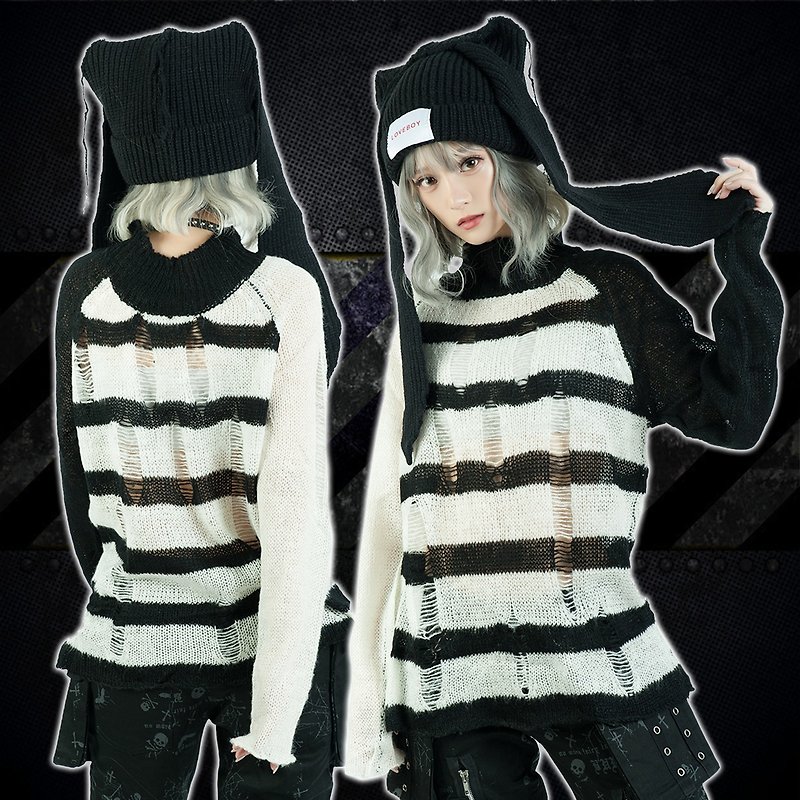 Punk visual Kei cosplay Death Note Amane Misa unisex stripe sweater【JJ0009】 - Unisex Hoodies & T-Shirts - Cotton & Hemp Purple